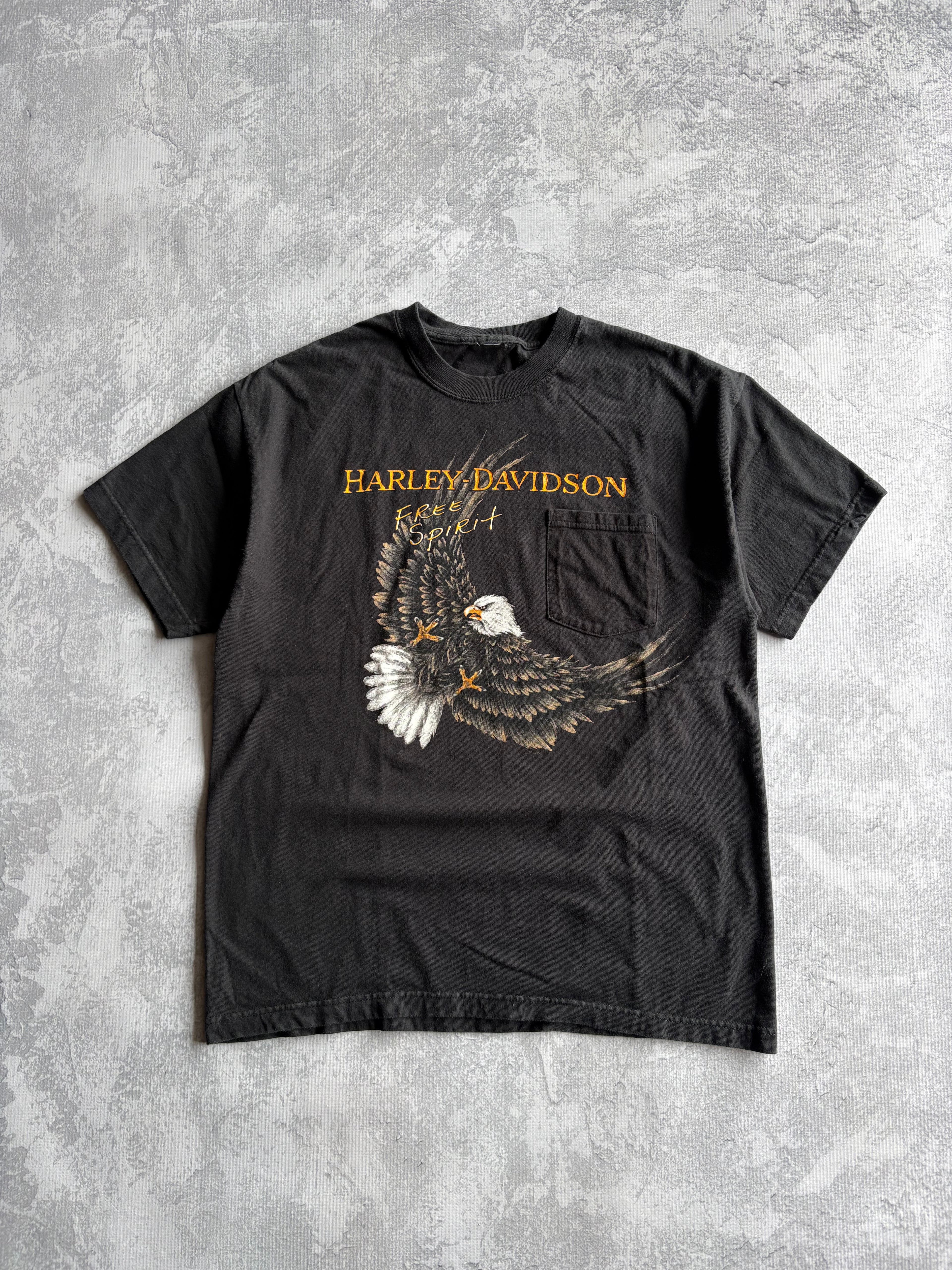 Vintage 90s Harley Davidson Eagle Black Pocket Tee Shirt - L