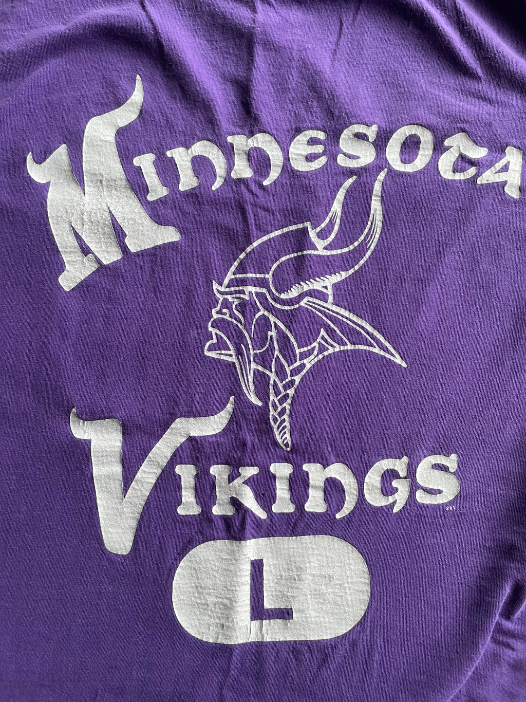Vintage 90s Minnesota Vikings Purple Spellout Logo Tee Shirt - L