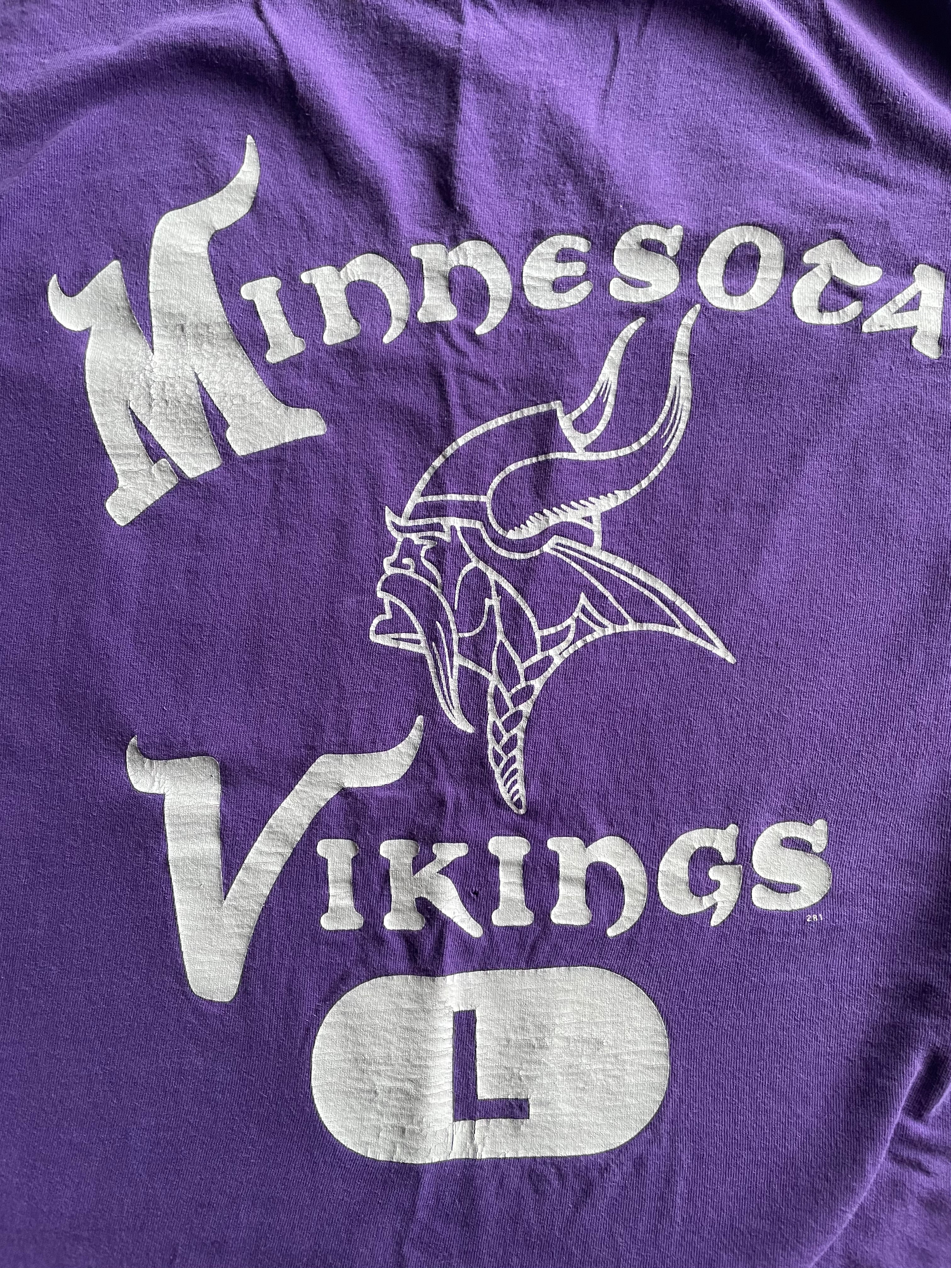 Vintage 90s Minnesota Vikings Purple Spellout Logo Tee Shirt - L